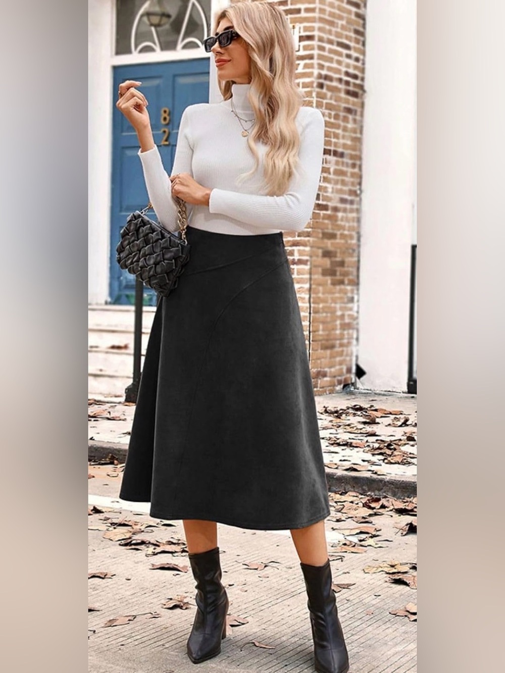 Kate Kasin Black Faux Suede A-Line Midi Skirt Size 2XL New With Tags